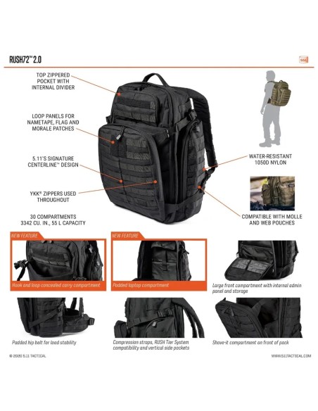 5.11 Tactical RUSH72 2.0 Seljakott (erinevad värvid)